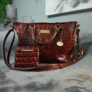 Brahmin Brown Crocodile Embossed Women's Bag Set